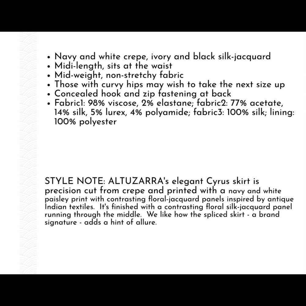 ALTUZARRA as seen on “ Live With Kelley “ Cyrus navy blue paisley midi skirt 6 - Picture 14 of 15